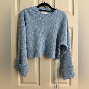 ASOS Light Blue Marled Cropped Crewneck Spring Sweater Folded Sleeve